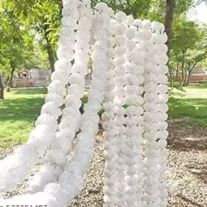 Lepax Artificial Marigold Decorative Flower White Genda Phool Garlands String for Diwali, Navratri, Durga Puja Festival, Office Decoration